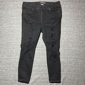 TORRID Womens Bombshell Skinny Black Denim Jeans Pant Sz 18S Destroyed Stretchy